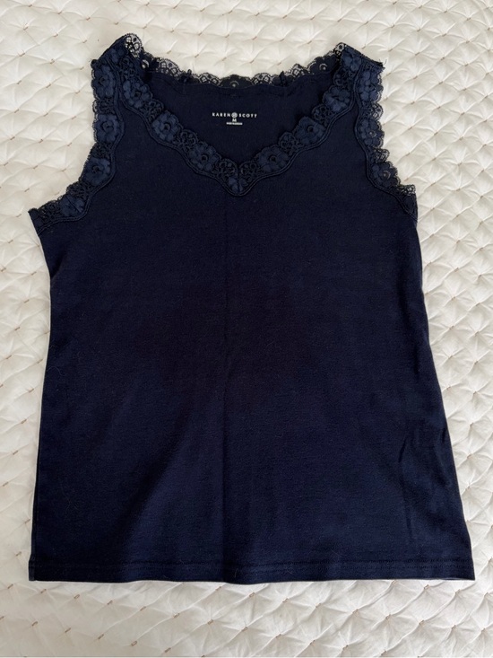 Karen Scott Tops - Karen Scott Navy Lace-Trim Tank Top